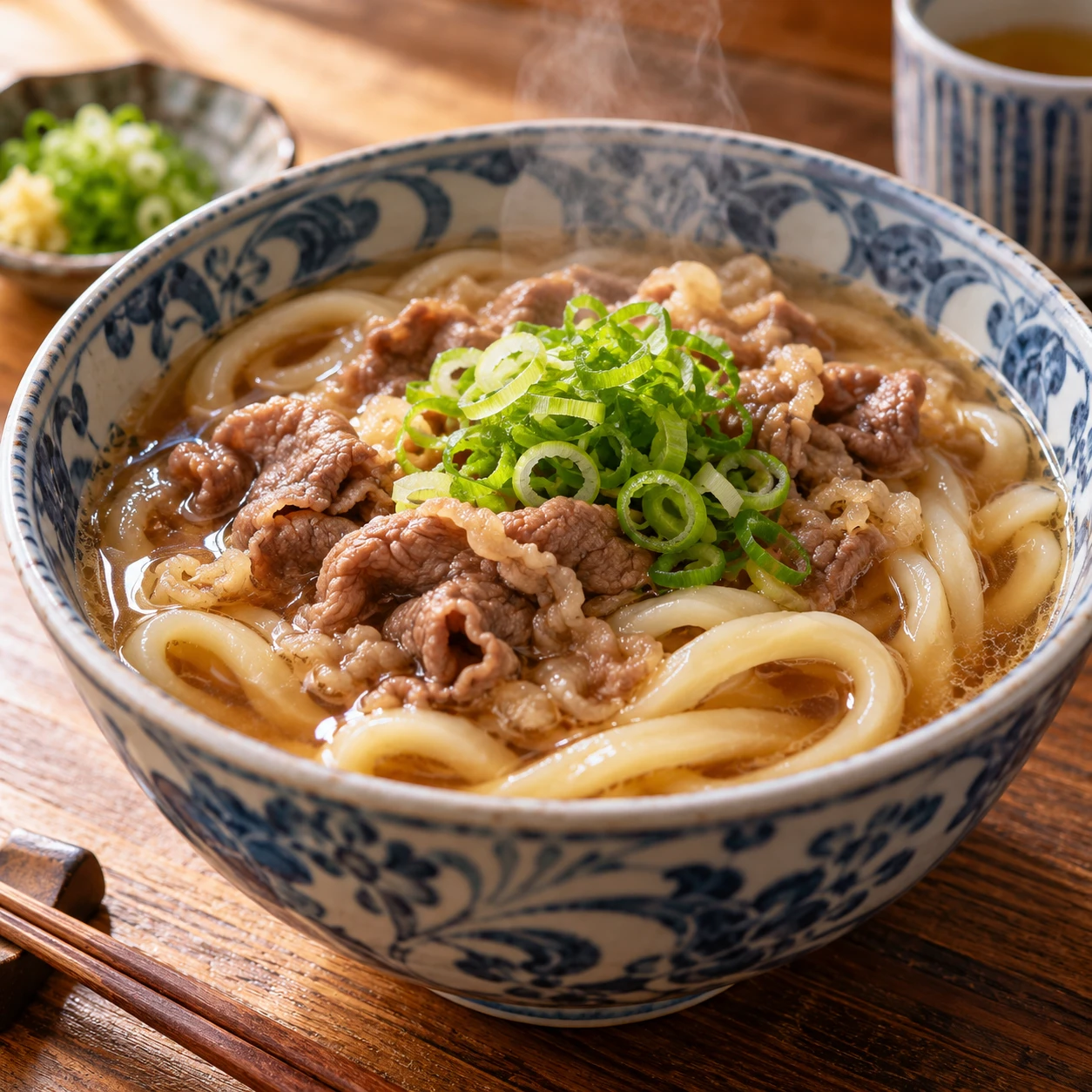 牛肉とねぎをのせた肉うどん